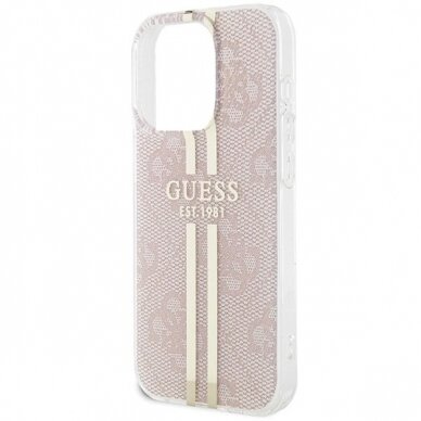 Originalus Guess dėklas IML 4G Auksinis StripeiPhone 14 Pro Max - Rožinis 5