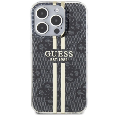 Originalus Guess dėklas IML 4G Auksinis StripeiPhone 15 Pro - Juodas 2