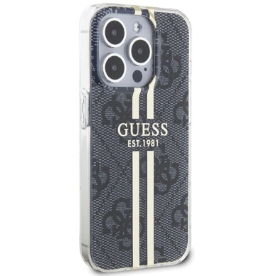 Originalus Guess dėklas IML 4G Auksinis StripeiPhone 15 Pro - Juodas 3