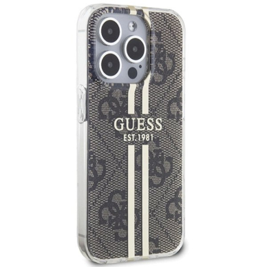 Originalus Guess dėklas IML 4G Auksinis StripeiPhone 15 Pro Max - Rudas 3