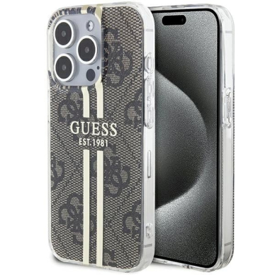 Originalus Guess dėklas IML 4G Auksinis StripeiPhone 15 Pro Max - Rudas