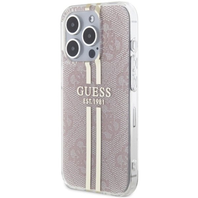 Originalus Guess dėklas IML 4G Auksinis StripeiPhone 15 Pro - Rožinis 1