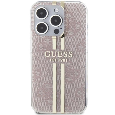 Originalus Guess dėklas IML 4G Auksinis StripeiPhone 15 Pro - Rožinis 2