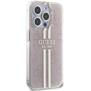 Originalus Guess dėklas IML 4G Auksinis StripeiPhone 15 Pro - Rožinis 3