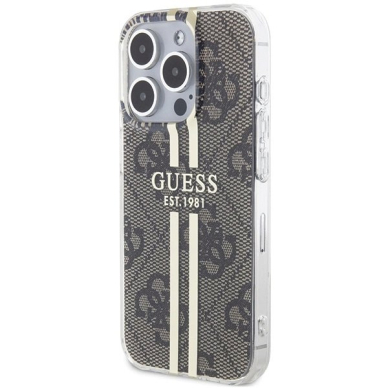 Originalus Guess dėklas IML 4G Auksinis StripeiPhone 15 Pro - Rudas 1