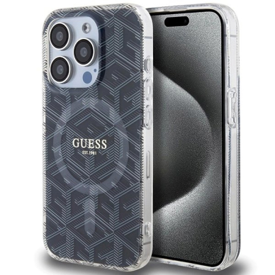 Originalus Guess dėklas IML GCube MagSafeiPhone 15 Pro - Juodas