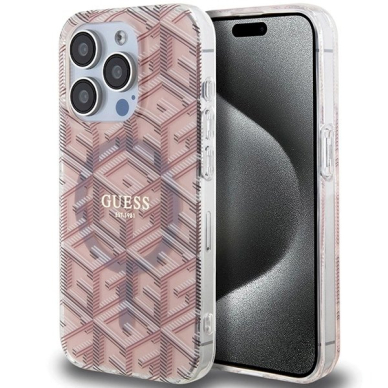 Originalus Guess dėklas IML GCube MagSafeiPhone 15 Pro - Rožinis