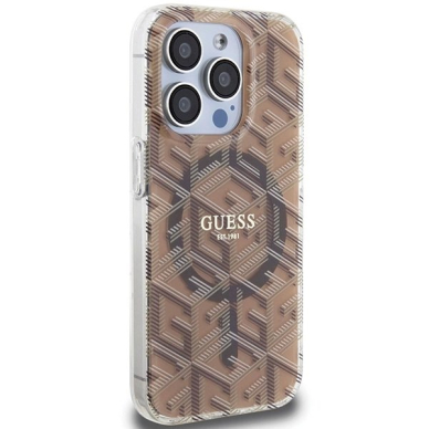 Originalus Guess dėklas IML GCube MagSafeiPhone 15 Pro - Rudas 3