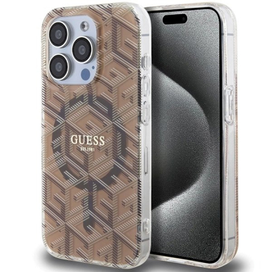 Originalus Guess dėklas IML GCube MagSafeiPhone 15 Pro - Rudas