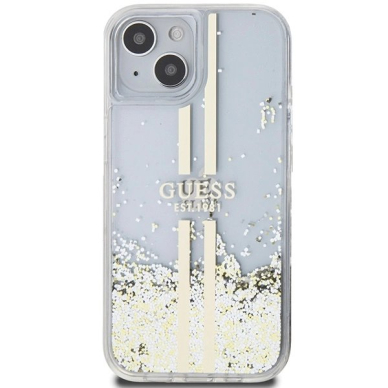 Originalus Guess dėklas Liquid Glitter Auksinis StripesiPhone 15 / 14 / 13 - transparent 2