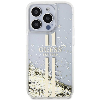 Originalus Guess dėklas Liquid Glitter Auksinis StripesiPhone 15 Pro Max - transparent 2