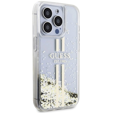 Originalus Guess dėklas Liquid Glitter Auksinis StripesiPhone 15 Pro Max - transparent 3