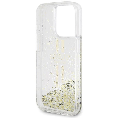 Originalus Guess dėklas Liquid Glitter Auksinis StripesiPhone 15 Pro Max - transparent 6