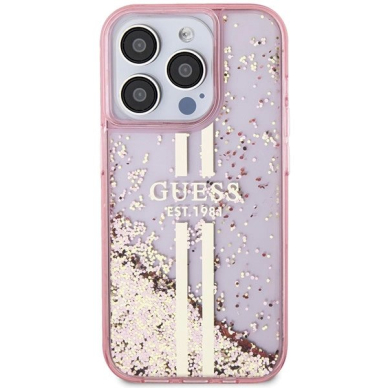 Originalus Guess dėklas Liquid Glitter Auksinis StripesiPhone 15 Pro - Rožinis 2