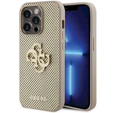 Originalus Guess dėklas Perforated 4G Glitter case for iPhone 15 Pro Max - Auksinis