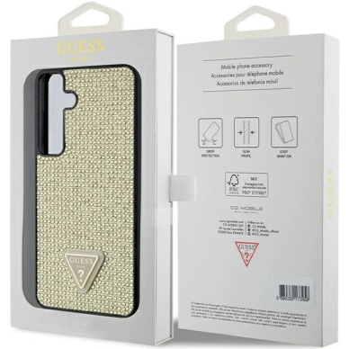 Originalus Guess dėklas Rhinestone TriangleSamsung Galaxy S24+ - Auksinis 7