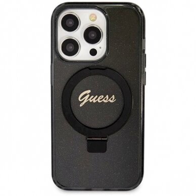 Originalus Guess dėklas Ring Stand Script Glitter MagSafeiPhone 13 Pro / 13 - Juodas 2