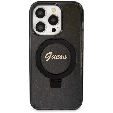 Originalus Guess dėklas Ring Stand Script Glitter MagSafeiPhone 14 Pro - Juodas 2