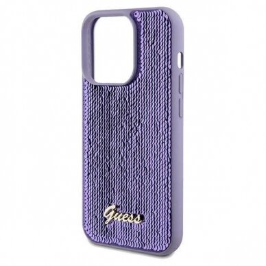 Originalus Guess dėklas Sequin Script MetaliPhone 13 Pro / 13 - Violetinis 5