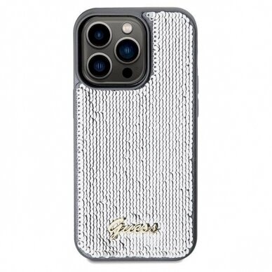 Originalus Guess dėklas Sequin Script MetaliPhone 14 Pro - silver 2