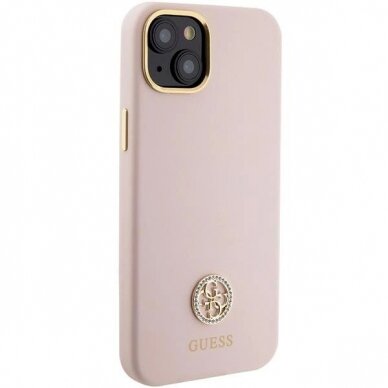 Originalus Guess dėklas Silicone Logo Strass 4G case for iPhone 15 - light Rožinis 1