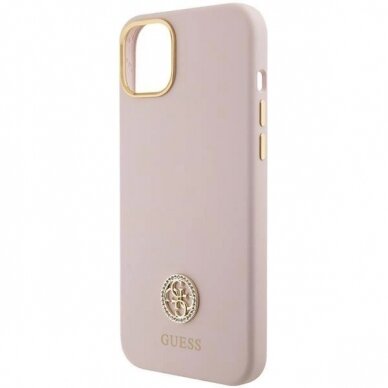 Originalus Guess dėklas Silicone Logo Strass 4G case for iPhone 15 - light Rožinis 2