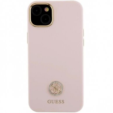 Originalus Guess dėklas Silicone Logo Strass 4G case for iPhone 15 - light Rožinis 3