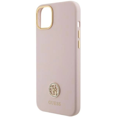 Originalus Guess dėklas Silicone Logo Strass 4G Case for iPhone 15 Plus / 14 Plus - Light Rožinis 4