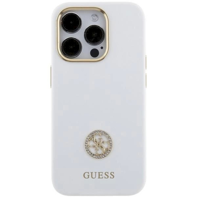 Originalus Guess dėklas Silicone Logo Strass 4G case for iPhone 15 Pro Max - Baltas 2