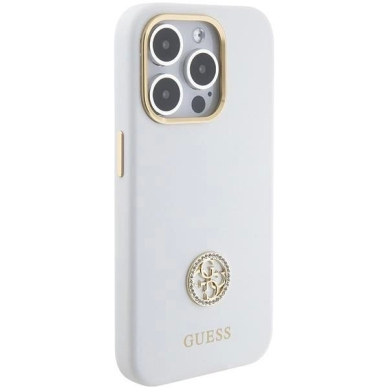 Originalus Guess dėklas Silicone Logo Strass 4G case for iPhone 15 Pro Max - Baltas 3