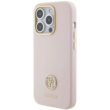 Originalus Guess dėklas Silicone Logo Strass 4GiPhone 15 Pro - light Rožinis 1