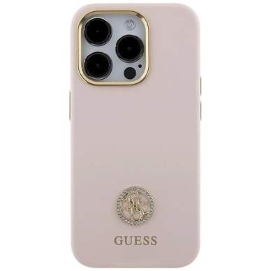 Originalus Guess dėklas Silicone Logo Strass 4GiPhone 15 Pro - light Rožinis 2