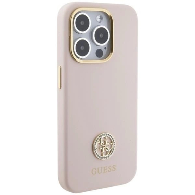 Originalus Guess dėklas Silicone Logo Strass 4GiPhone 15 Pro - light Rožinis 3