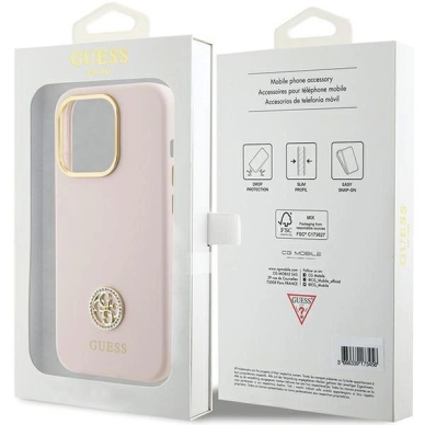 Originalus Guess dėklas Silicone Logo Strass 4GiPhone 15 Pro - light Rožinis 7