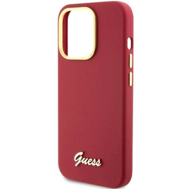 Originalus Guess dėklas Silicone Script Metal Logo &amp; Frame case for iPhone 15 Pro Max - Raudonas 5