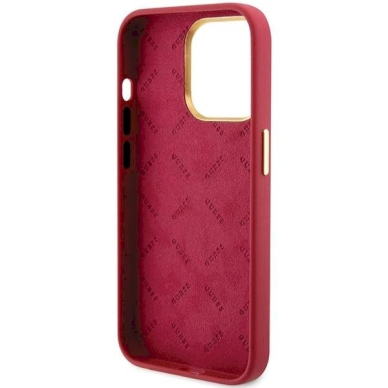 Originalus Guess dėklas Silicone Script Metal Logo &amp; Frame case for iPhone 15 Pro Max - Raudonas 6