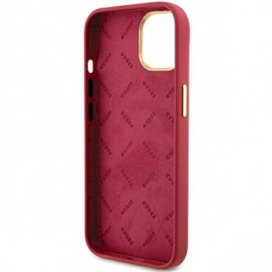 Originalus Guess dėklas Silicone Script Metal Logo &amp; Frame case for iPhone 15 - Raudonas 6