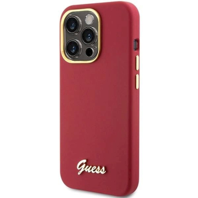 Originalus Guess dėklas Silicone Script Metal Logo & FrameiPhone 15 Pro - Raudonas 1