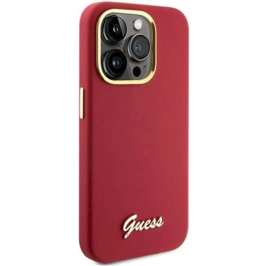 Originalus Guess dėklas Silicone Script Metal Logo & FrameiPhone 15 Pro - Raudonas 3