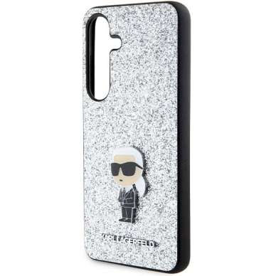 Originalus Karl Lagerfeld Dėklas Fixed Glitter Ikonik Logo Metal PinSamsung Galaxy S24+ - Sidabrinis 5