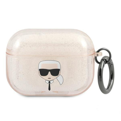 Originalus Karl Lagerfeld dėklas KLAPUKHGD AirPods Pro Auksinis Glitter Karl`s Head