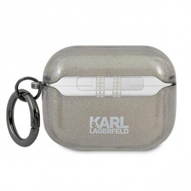 Originalus Karl Lagerfeld dėklas KLAPUKHGK AirPods Pro Juodas Glitter Karl`s Head 1