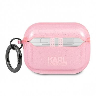 Originalus Karl Lagerfeld dėklas KLAPUKHGP AirPods Pro Rožinis Glitter Karl`s Head 1