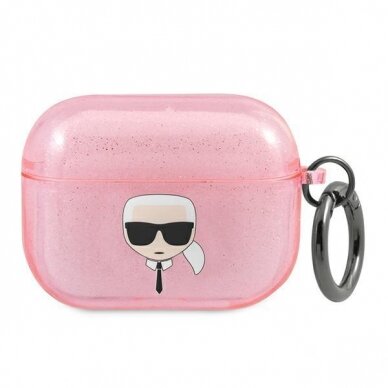 Originalus Karl Lagerfeld dėklas KLAPUKHGP AirPods Pro Rožinis Glitter Karl`s Head