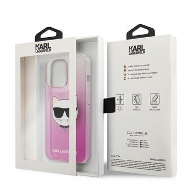 Originalus Karl Lagerfeld dėklas KLHCP13LCTRP iPhone 13 Pro / 13 6,1" Rožinis Choupette Head 7