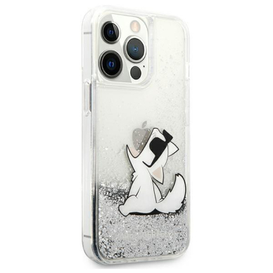 Originalus Karl Lagerfeld dėklas KLHCP13LGCFS iPhone 13 Pro / 13 6,1" Sidabrinis Liquid Glitter Choupette Fun 3