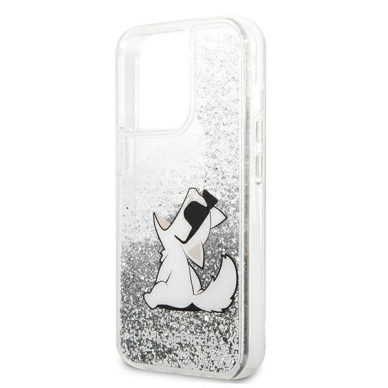 Originalus Karl Lagerfeld dėklas KLHCP13LGCFS iPhone 13 Pro / 13 6,1" Sidabrinis Liquid Glitter Choupette Fun 5