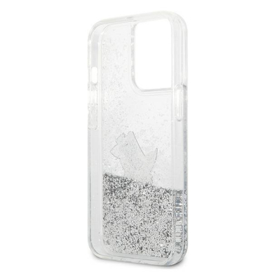 Originalus Karl Lagerfeld dėklas KLHCP13LGCFS iPhone 13 Pro / 13 6,1" Sidabrinis Liquid Glitter Choupette Fun 6