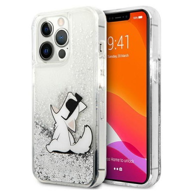 Originalus Karl Lagerfeld dėklas KLHCP13LGCFS iPhone 13 Pro / 13 6,1" Sidabrinis Liquid Glitter Choupette Fun