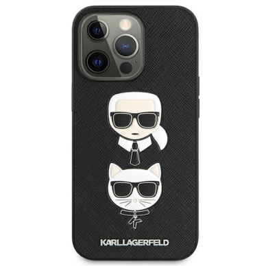 Originalus Karl Lagerfeld dėklas KLHCP13LSAKICKCBK iPhone 13 Pro / 13 6,1" Juodas Saffiano Karl & Choupette 2